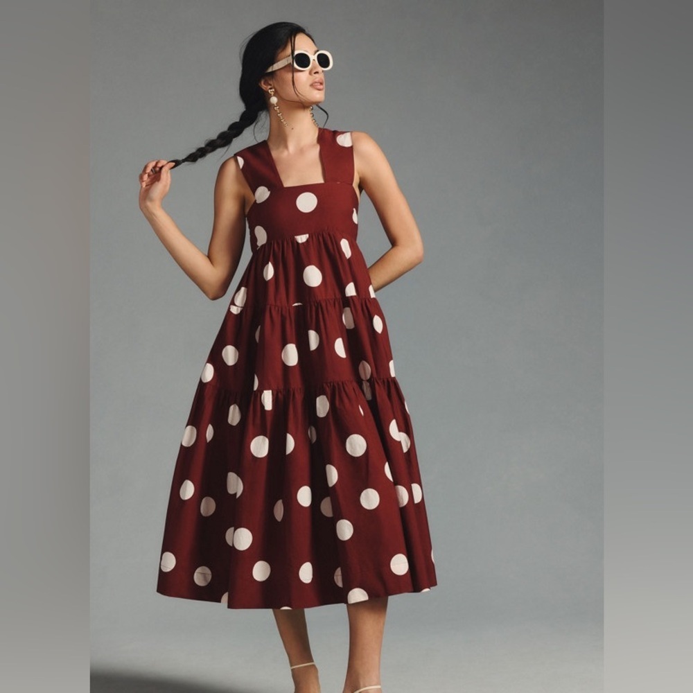 Anthropologie Maeve - Helena Square-Neck Babydoll Polkadot Dress
